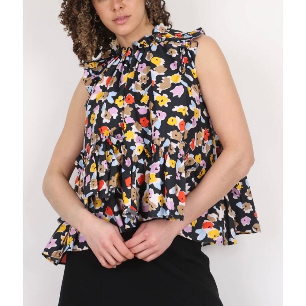 Brogger Ensley Floral Blouse Top Womens S Multicolor Cotton Poplin Ruffles Boho